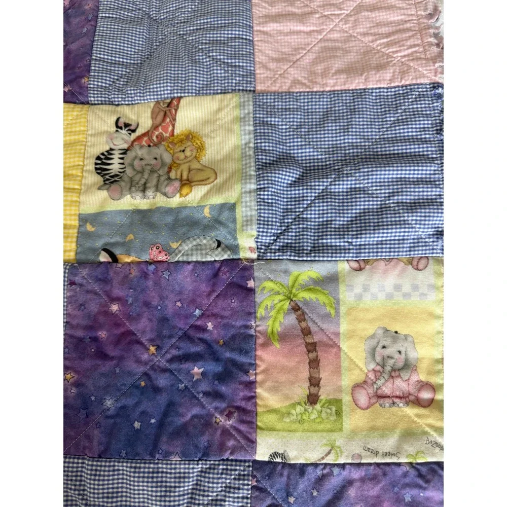 Handmade Patchwork Rag Quilt Kids One Size Multi Color Excellent Animal Print